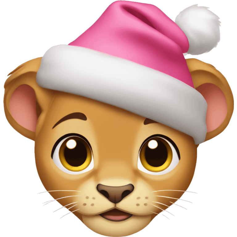 Baby Nala from Lion King wearing Pink Santa Hat emoji