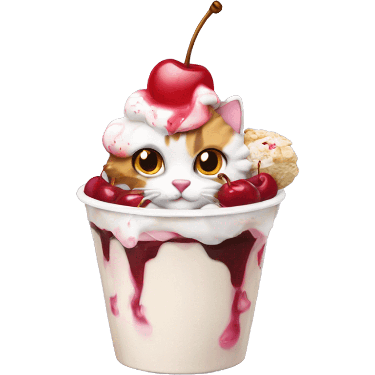 Cherry sundae with calico cat emoji