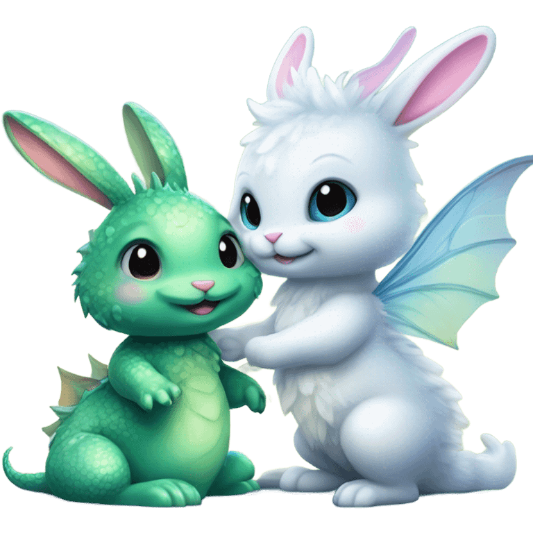 Cute fairy bunny and cute water dragon same size as best friends  emoji