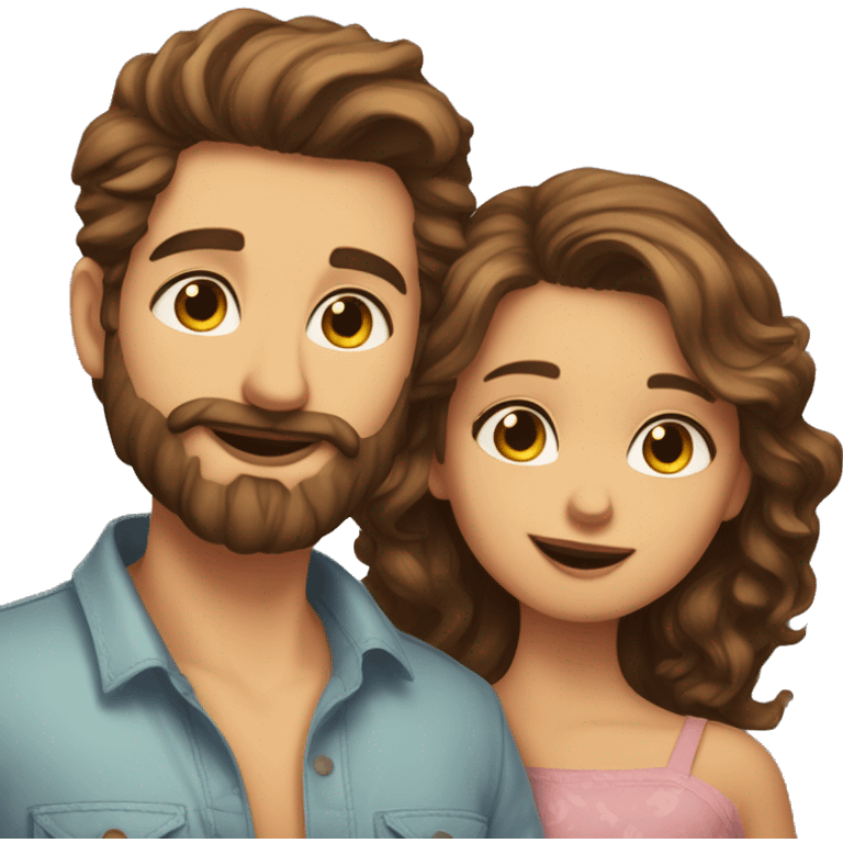 Short hair fair tone guy with perfect beard guy kissing a long wavy hair brown tone girl emoji