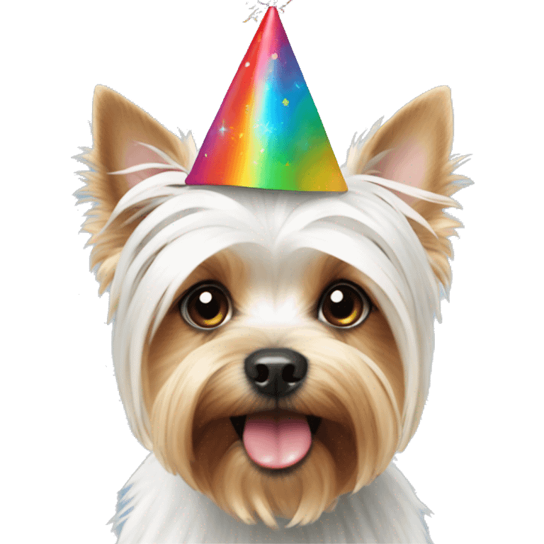 White Yorkshire Terrier with party cap emoji