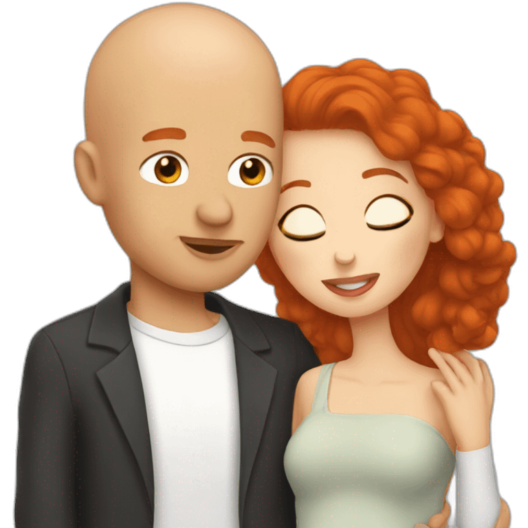 couple kiss bald guy with redhead woman emoji