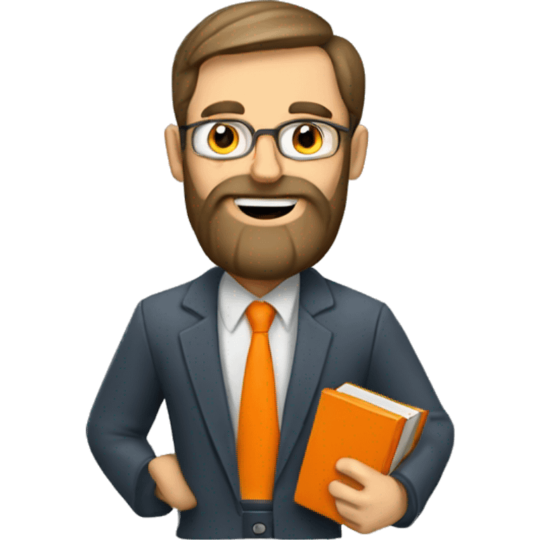 a CAUCASIAN teacher WITH BEARD holding an orange book emoji