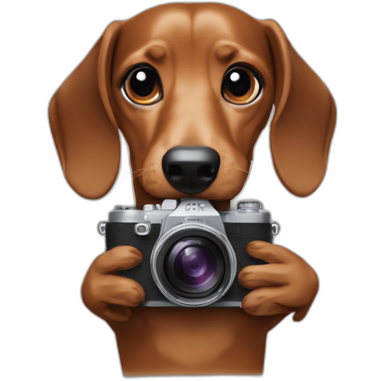 a dachshund dog holds a SONY camera in his hands emoji