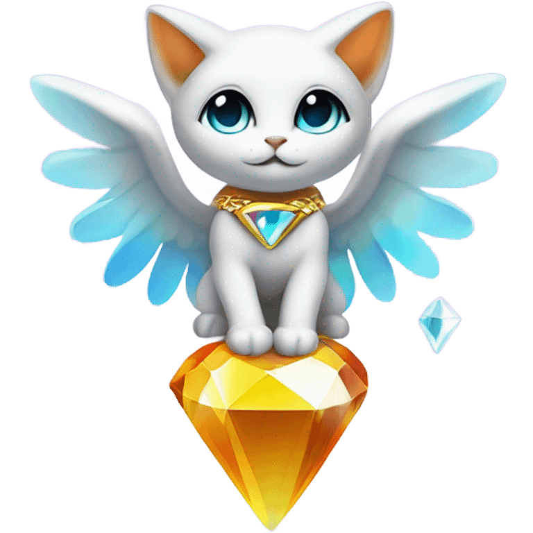 Transcendent Heavenly Rainbow 4d Diamond ultra mega surpream beyond Omni-Cat God with wings and a ring around its body and another ring above it’s head full body emoji