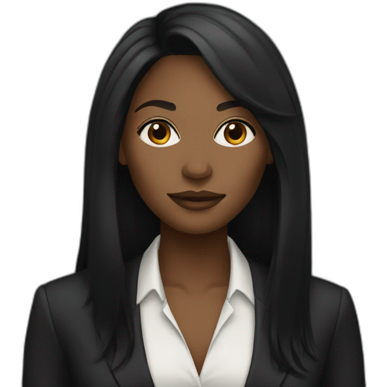 Black woman with long black hair in slim suite emoji