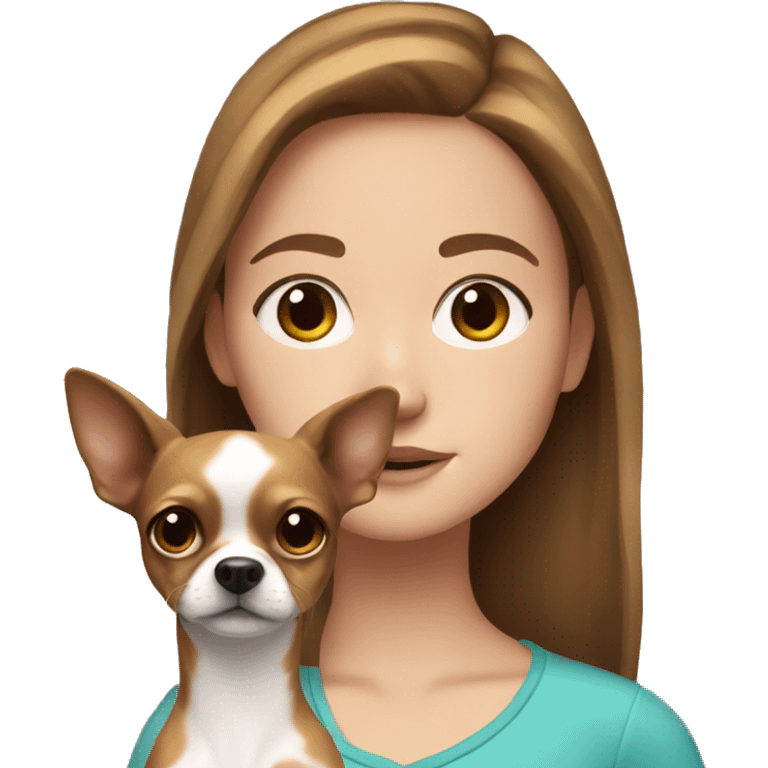 white girl with brown hair and freckles with a chihuahua emoji