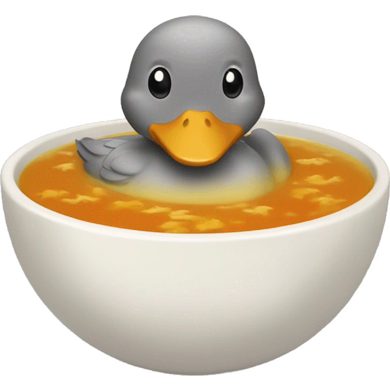 A cute duck in a bowl of soup emoji