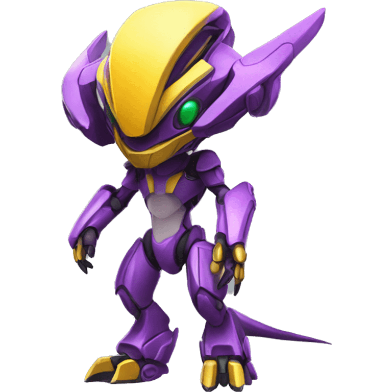 a Genesect-Raptor-Fakémon—hybrid with a futuristic visor-helmet full body emoji