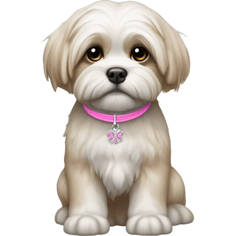 Lhasa apso puppy with pink necklash  emoji