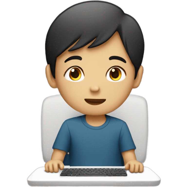 Young asian boy with computer emoji