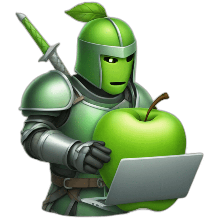 green apple knight, holding laptop emoji