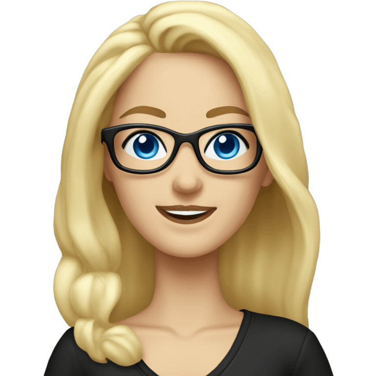 Hyper beautiful blonde Caucasian woman blue eyes and black glasses waving emoji