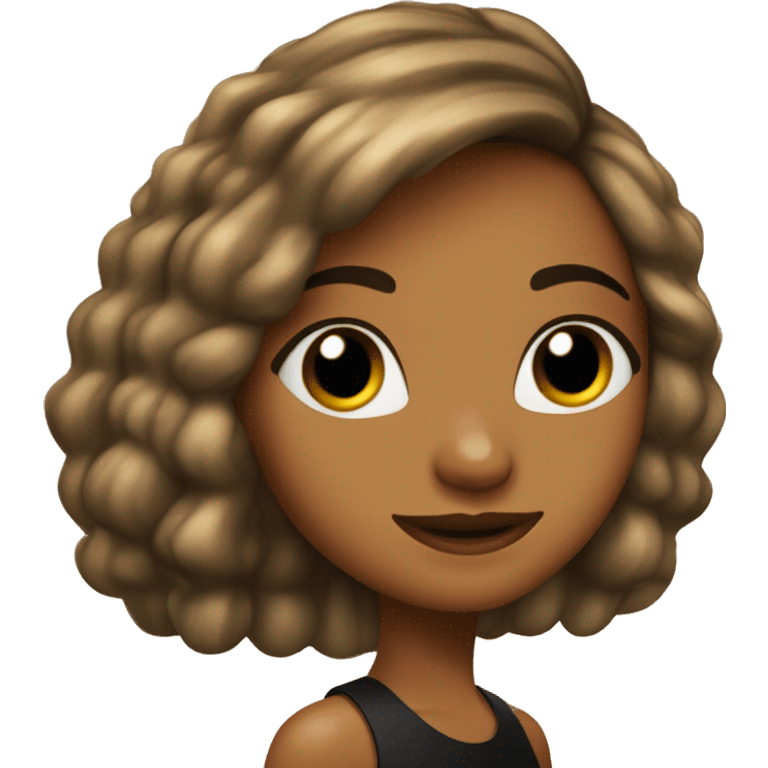 chica de pelo liso y marrón casi negro y con melenita, ojos marrones y pendientes de oro emoji