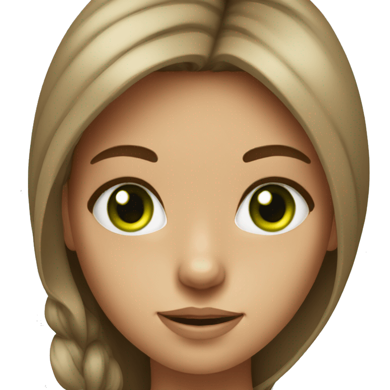 realistic portrait of tan girl with green eyes long brown hair emoji