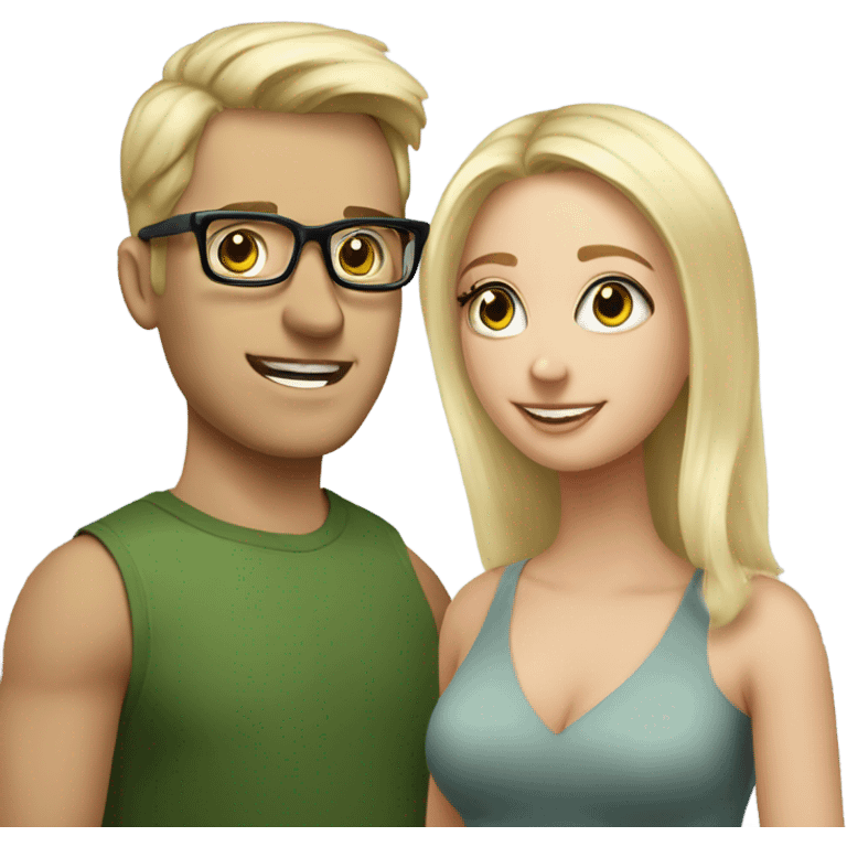 blonde medium length girl with greens eyes being proposed to by tall man with short dark hair and glasses emoji