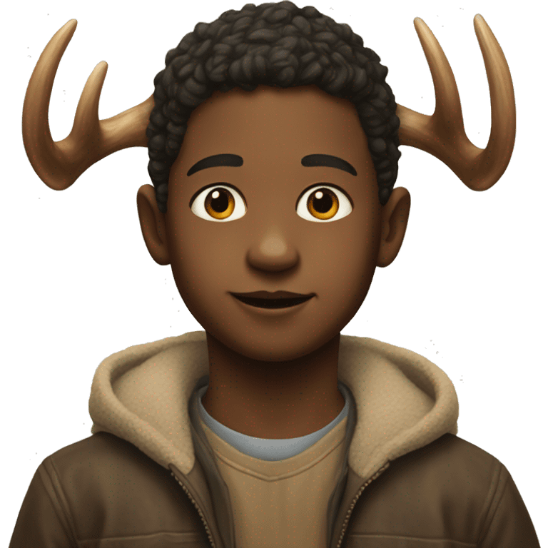 realistic portrait of a boy with antler emoji