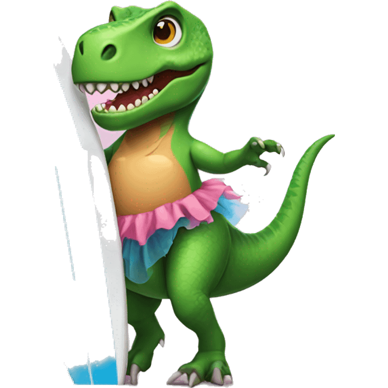 T-rex wearing a tutu on a surfboard emoji