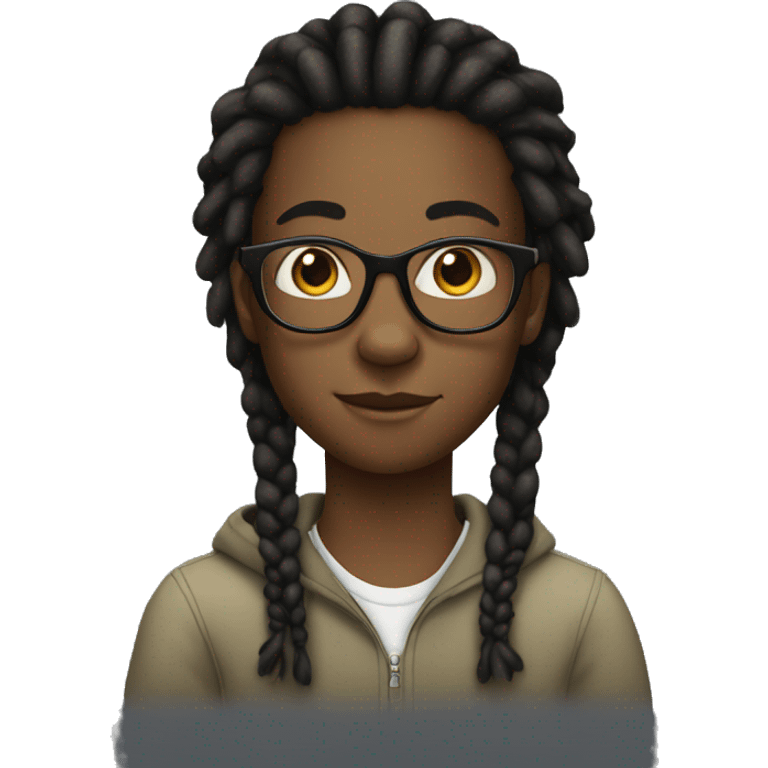 A black teenager with dread locks and clear glasses emoji