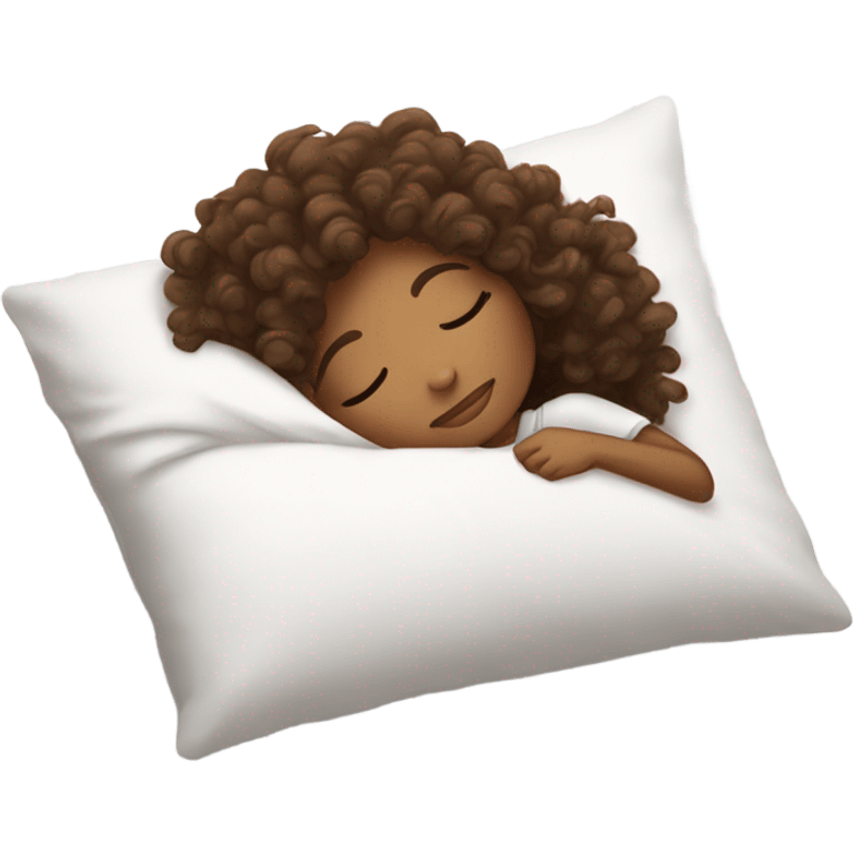 Brown  skin Curly hair girl sleeping on white pillow in bed with white sheets cuddled up emoji