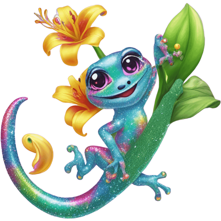 Lisa frank glitter gecko with a lily emoji