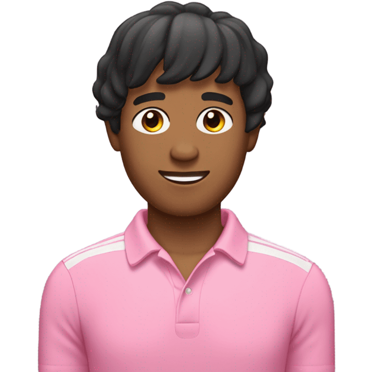 Man with medium skintone, black bob hair with bangs, wearing pink polo shirt  emoji