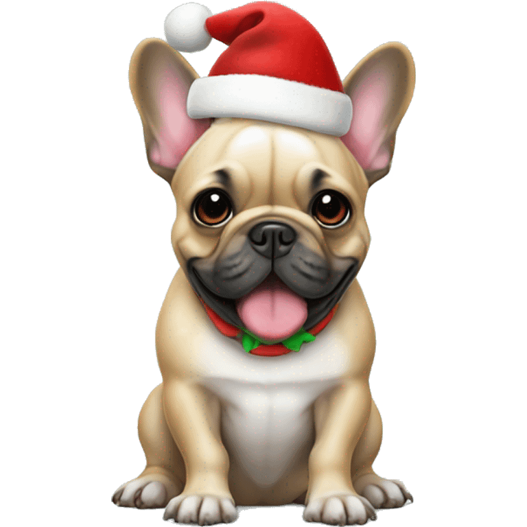 French bulldog with Christmas hat emoji