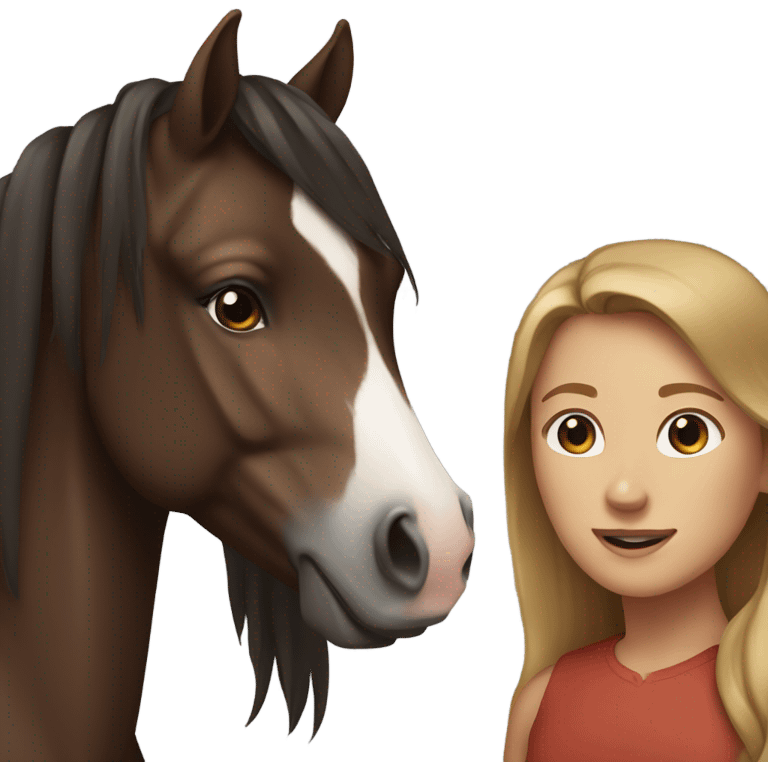 Dark brown horse with no markings and girl with light brown hair emoji