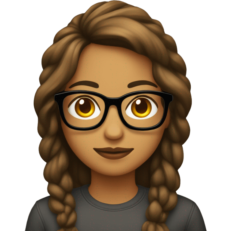 chica con lentes, pelo castaño oscuro  ondulado largo ocn laptop emoji