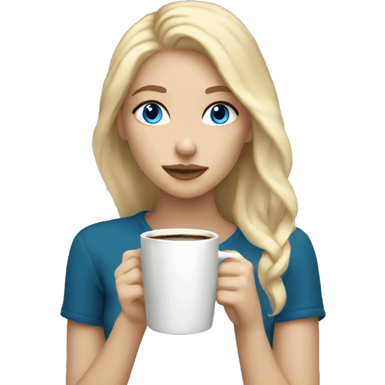 Aesthetic girl with blonde hair and blue eyes drinking coffee emoji