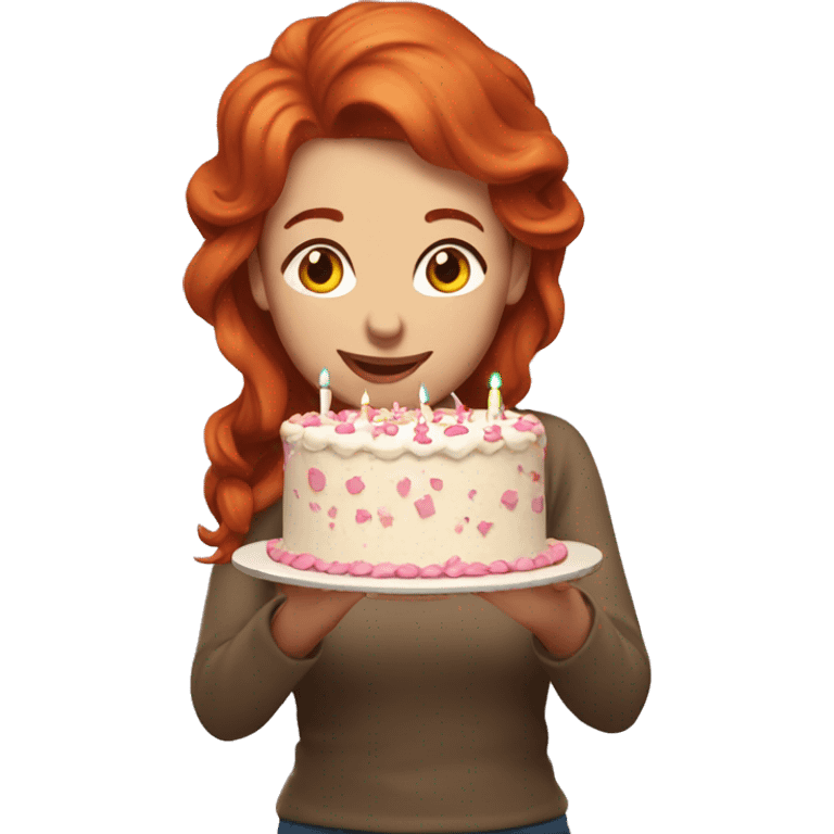 Redhead with birthday cake emoji