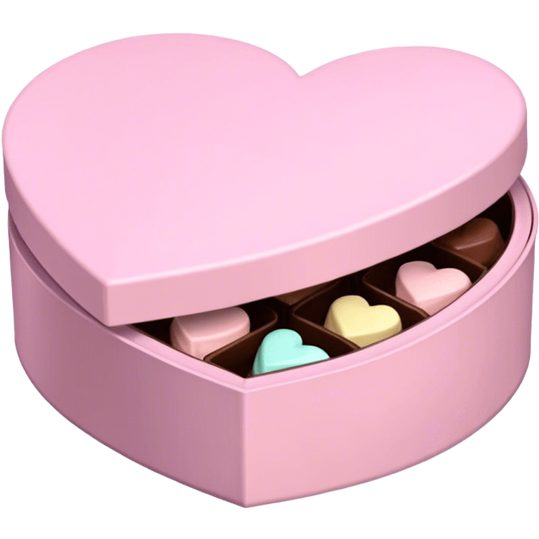 Pastel pink heart shaped box with pastel colored chocolates in it emoji