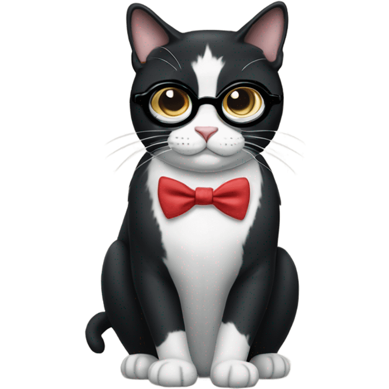 Tuxedo cat with round glasses and bow tie emoji