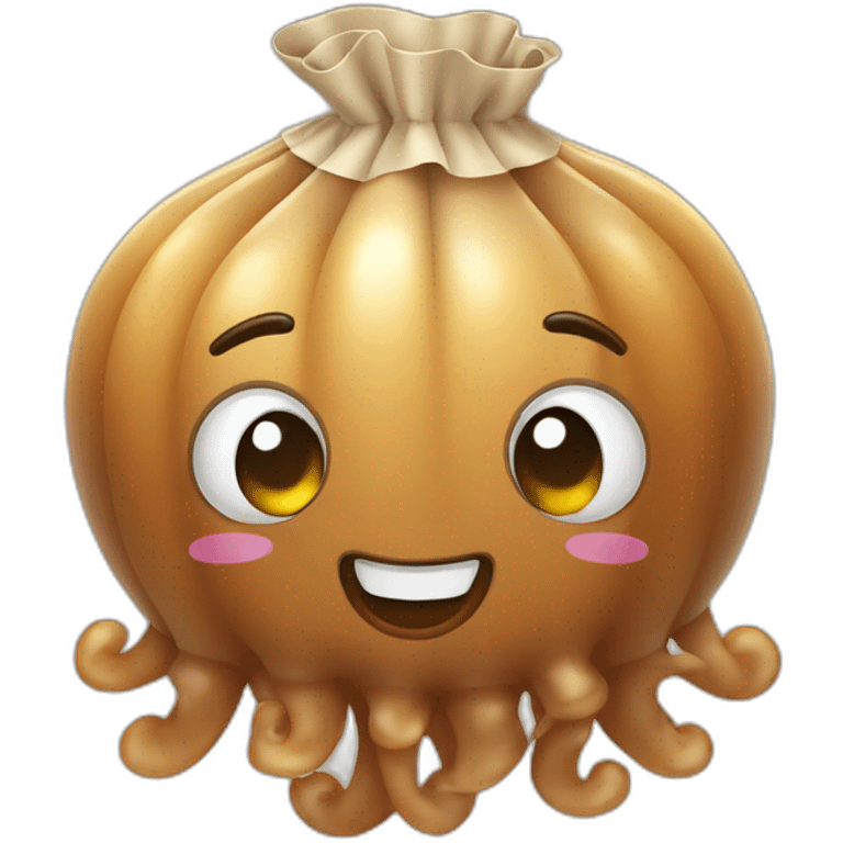 Baby brown cute jellyfish money bags in the background  emoji