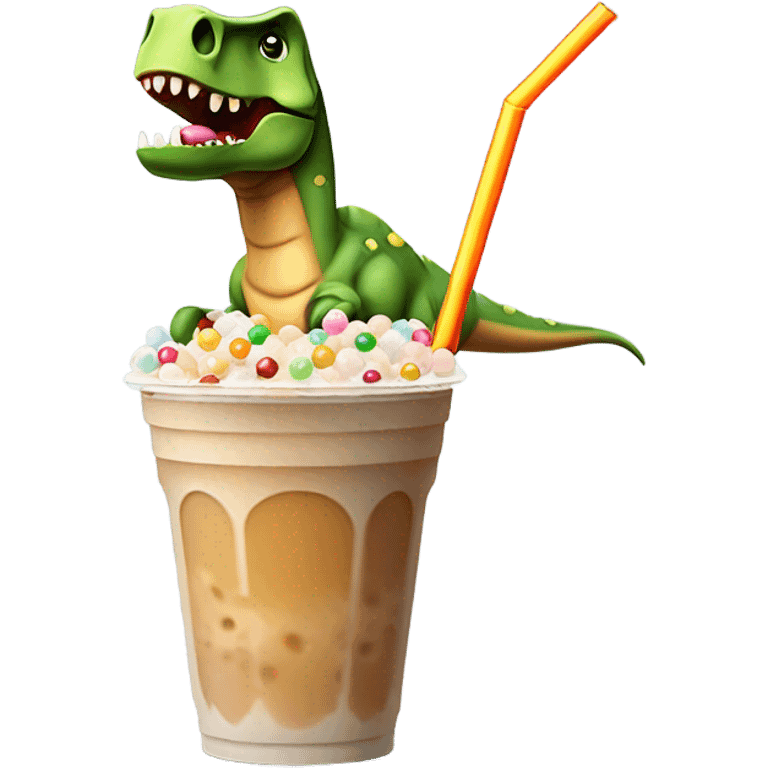 Dinosaur drinking boba coffee  emoji