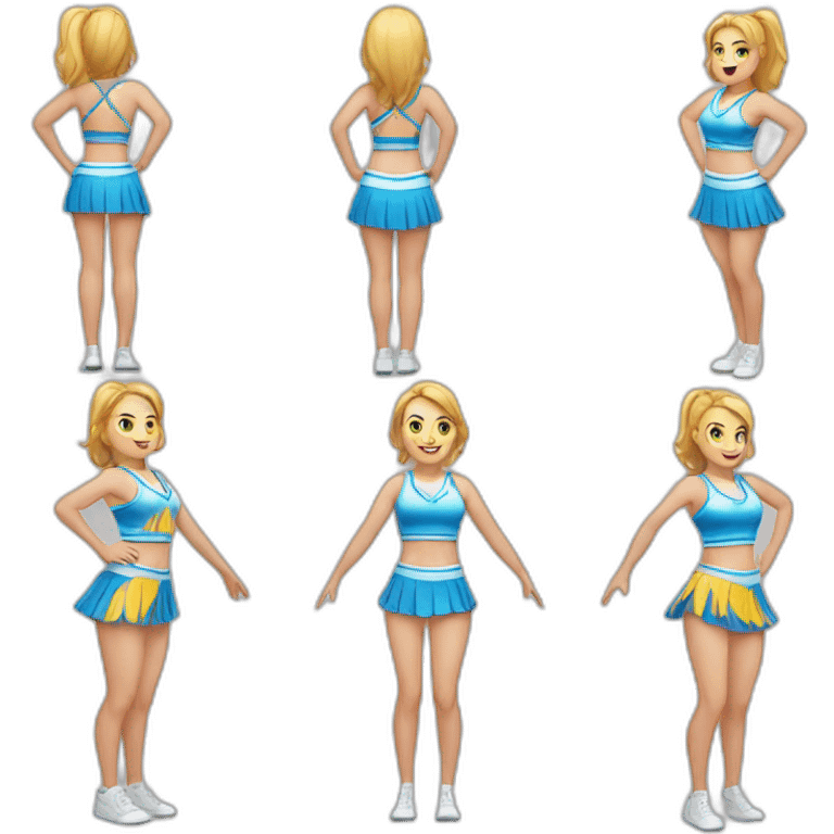 Full body Caucasian curvy cheerleader back and front views emoji