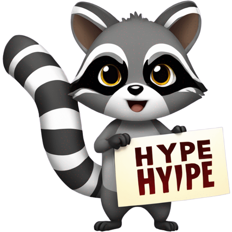 anime raccoon holding a sign that reads "hype" emoji