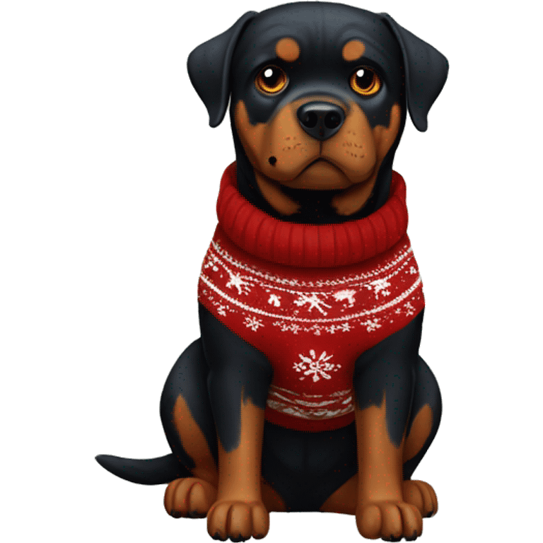 Creepy Rottweiler with Christmas jumper on emoji