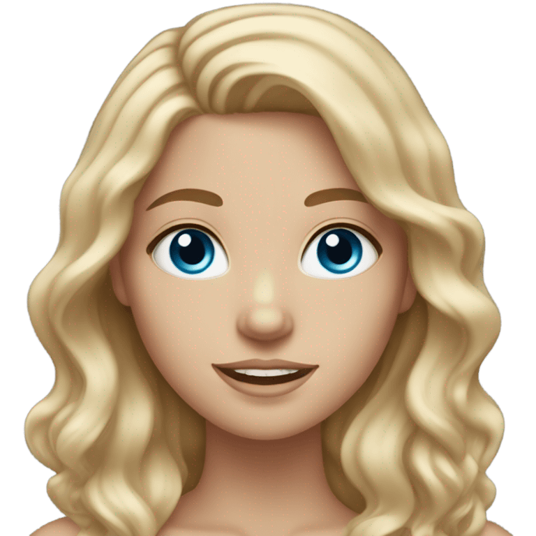 white girl with blue eyes and brown, wavy hair with blonde highlights emoji