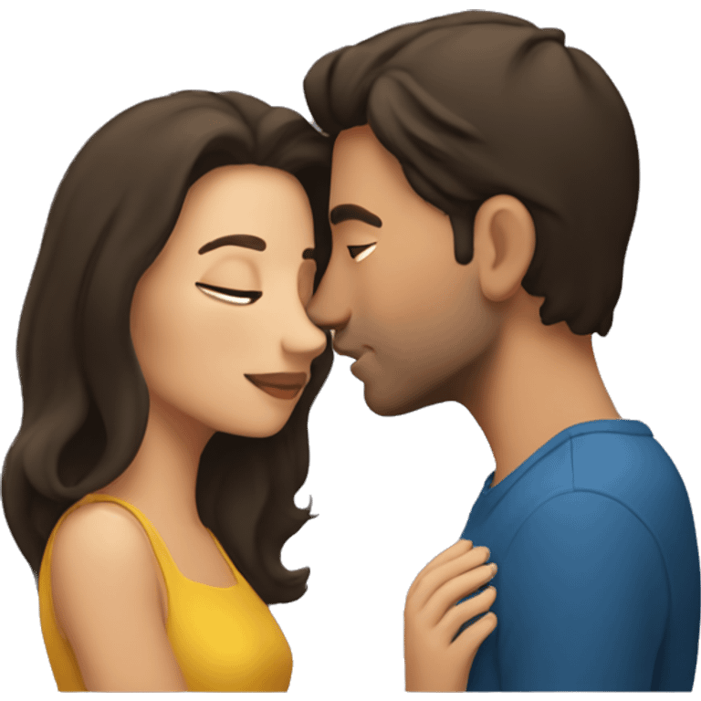 Brunette man kissing brunette woman emoji