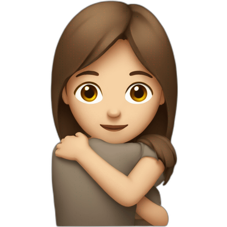 A brown haired girl making a hug emoji