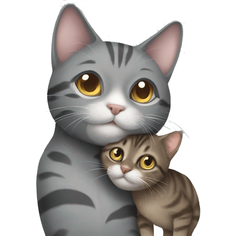 gray cat with brown tabby cat hugging  emoji