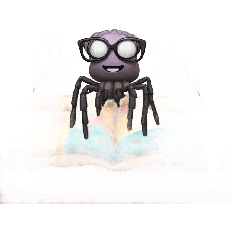 Tarantula with pajamas and reading glasses in bed emoji