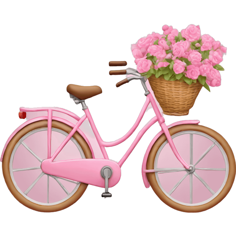 Pink bicycle with flowers in basket ￼ emoji