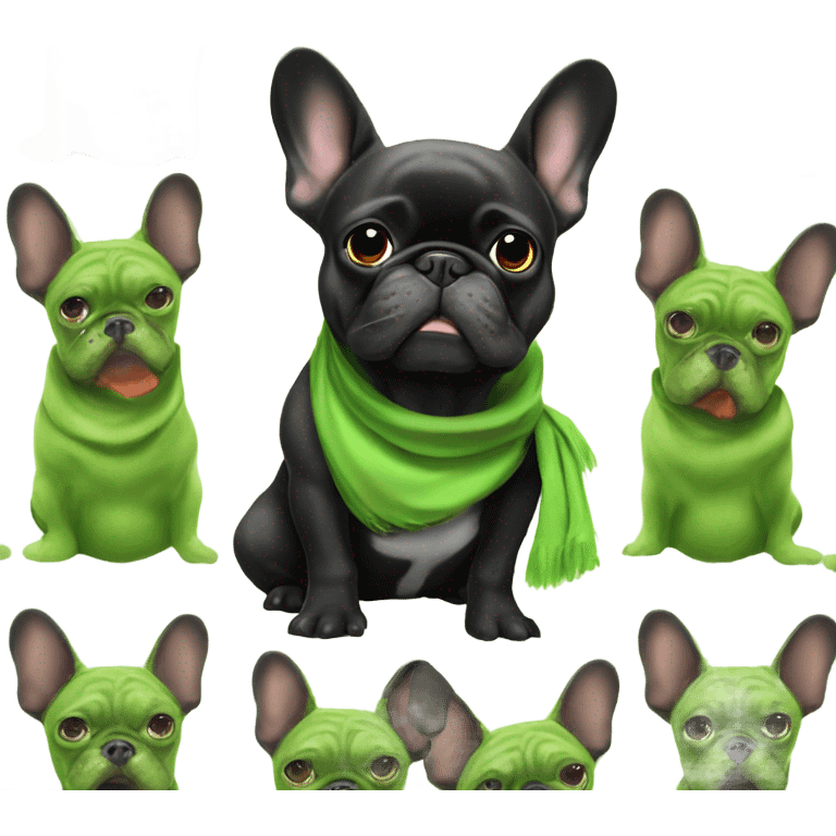 Black French bulldog wearing grinch hopdie emoji