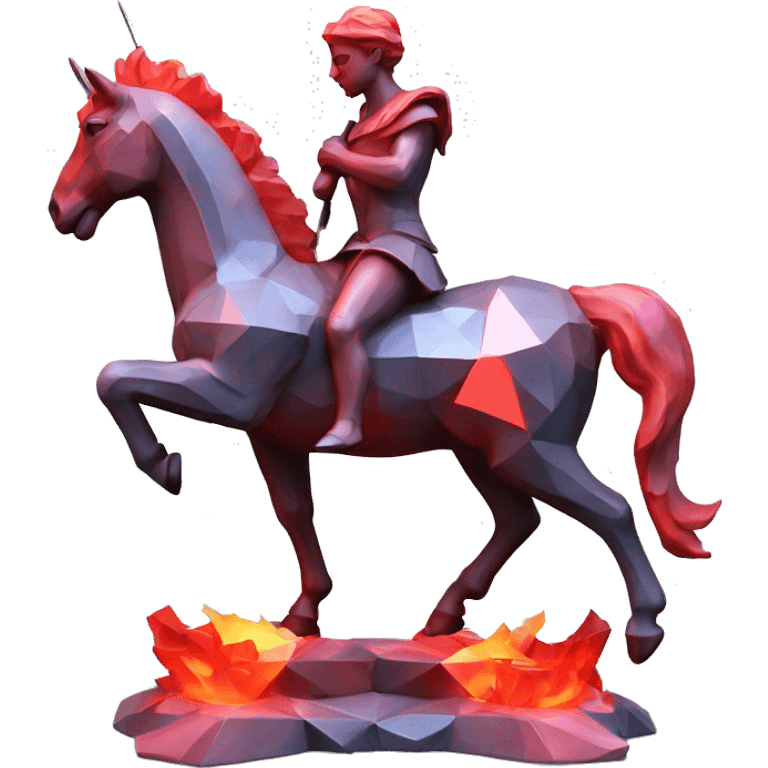 A Sagittarius sculpture with a geometric, faceted design. The Sagittarius is standing upright with angular and baroque features. The vibrant red flame colors highlights the sharp edges and planes. emoji