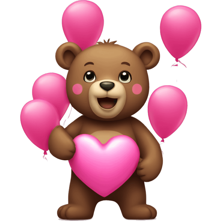 Bear with heart and balloons pink emoji