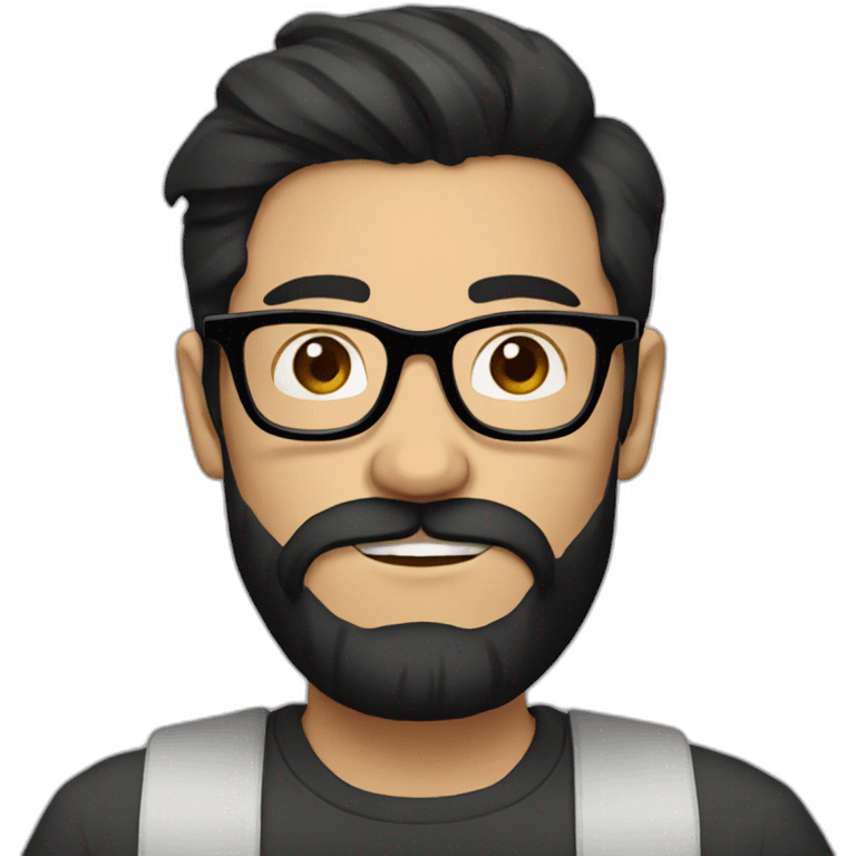 Hipster with black hair, beard and glasses drinking cappuccino   emoji