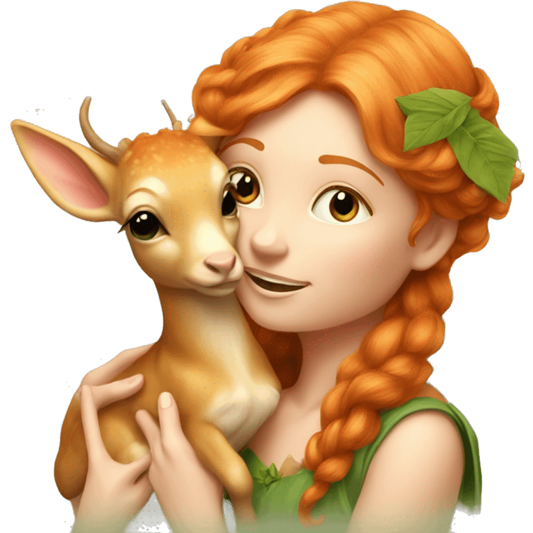 Beautiful ginger fairy with a baby fawn  emoji