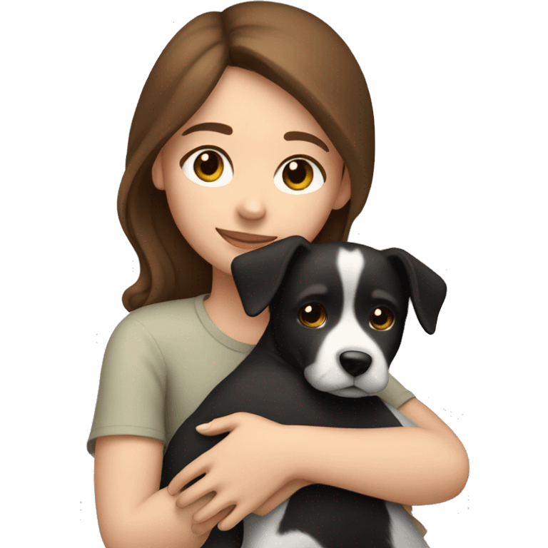 medium brown hair girl cuddling a black and white dog emoji